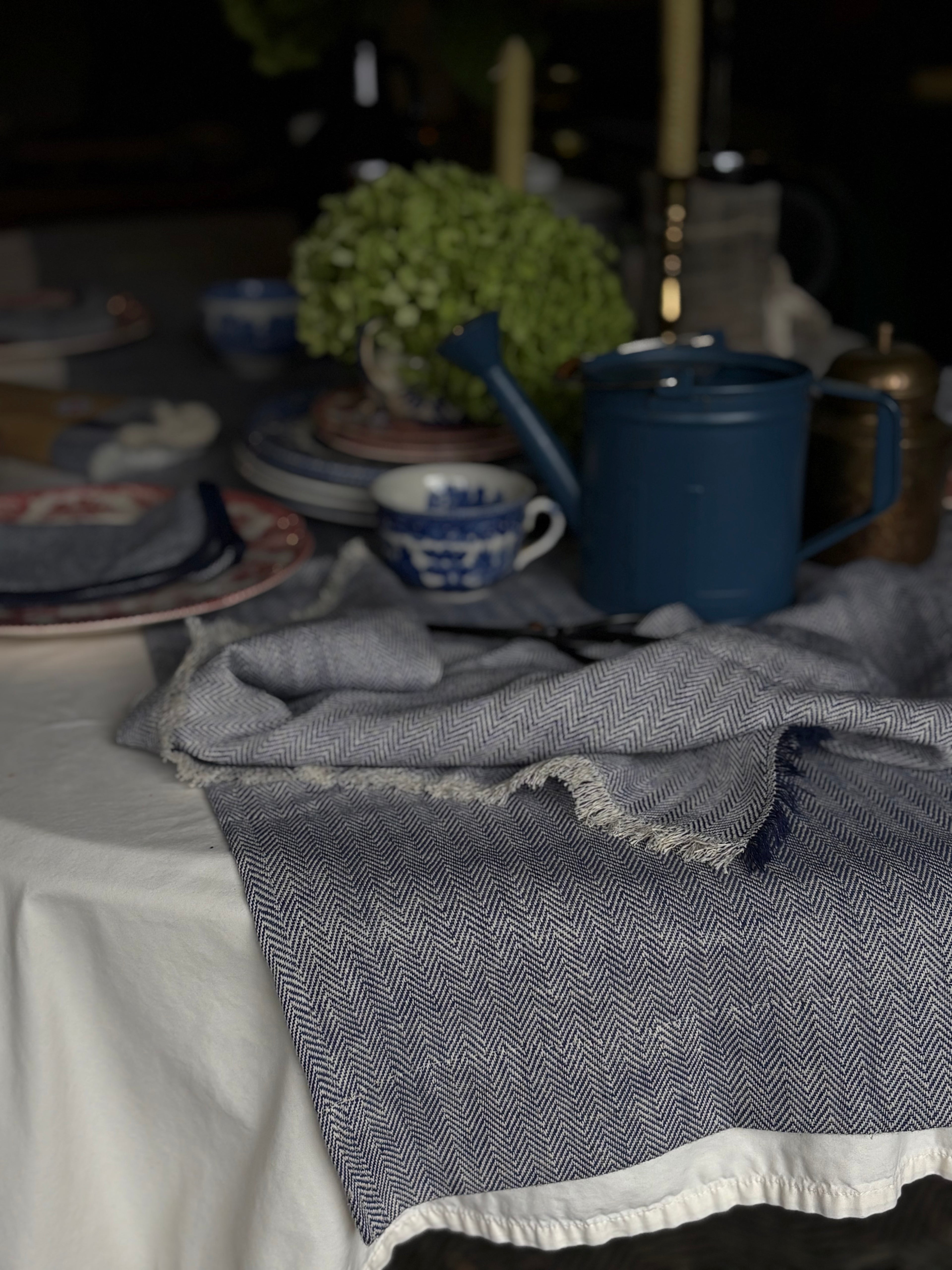 The Kala Cotton Herringbone Table Runner in Ink