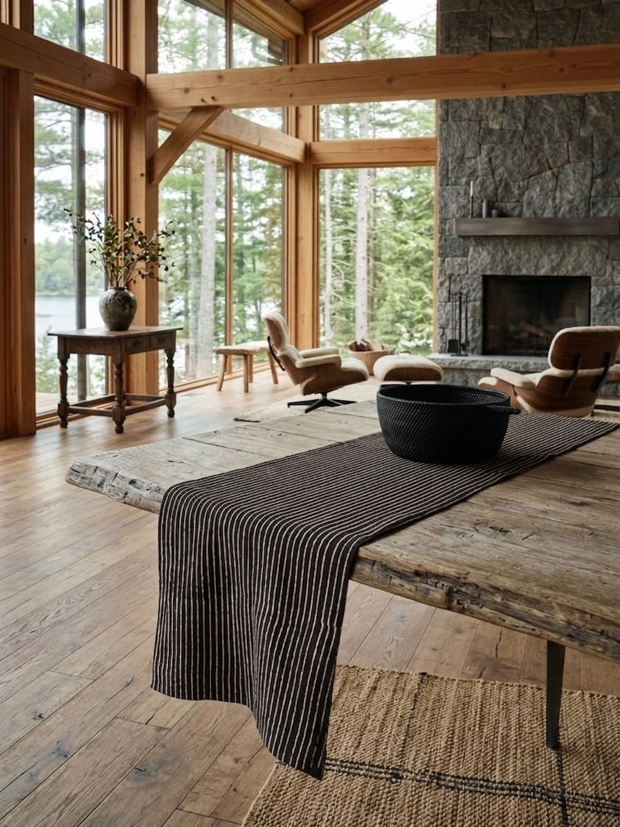 The Kala Cotton Table Runner in Woodsmoke
