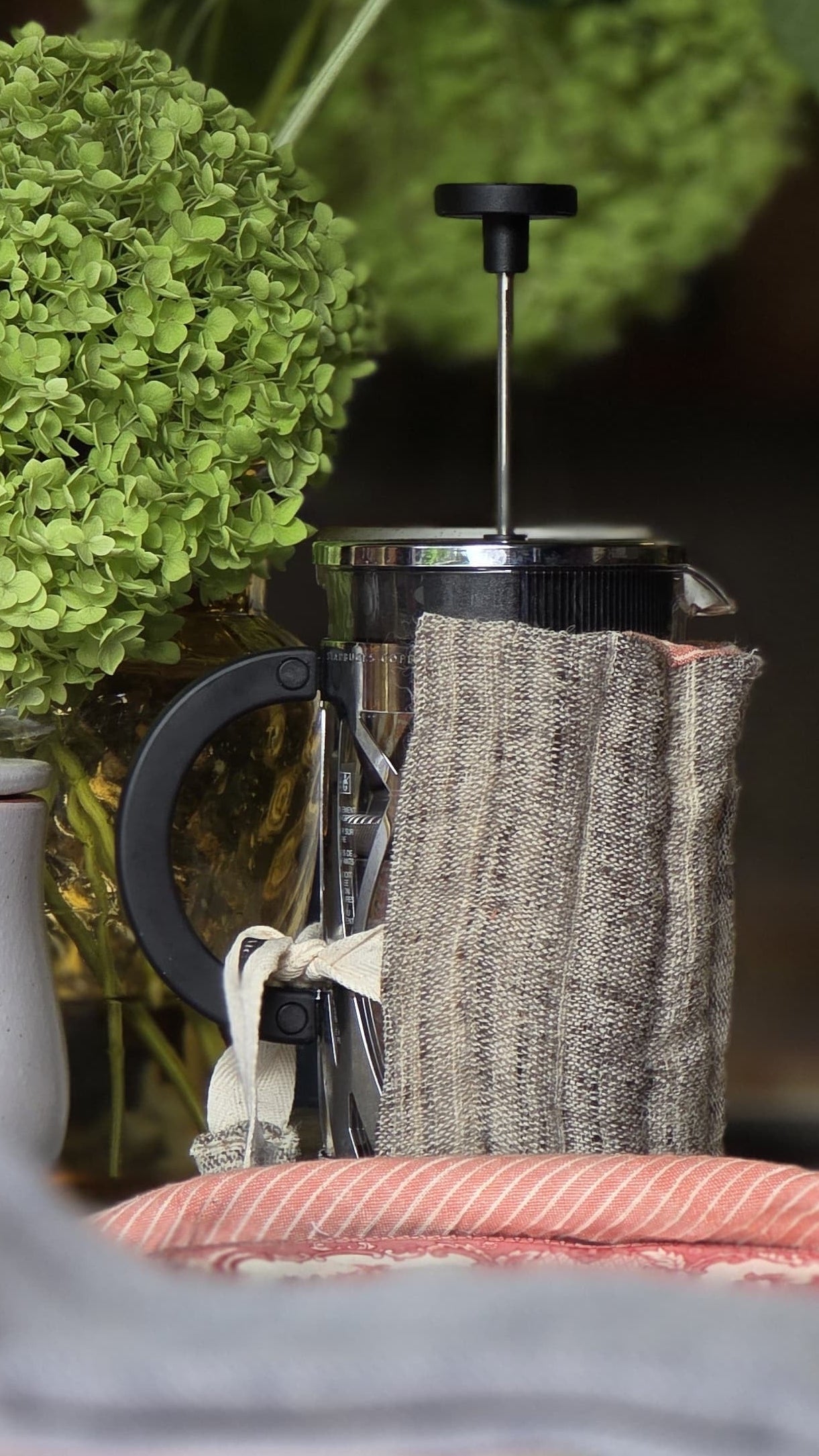 Kala Cotton & Patanwadi Wool French Press Cosy in Coffee & Cream