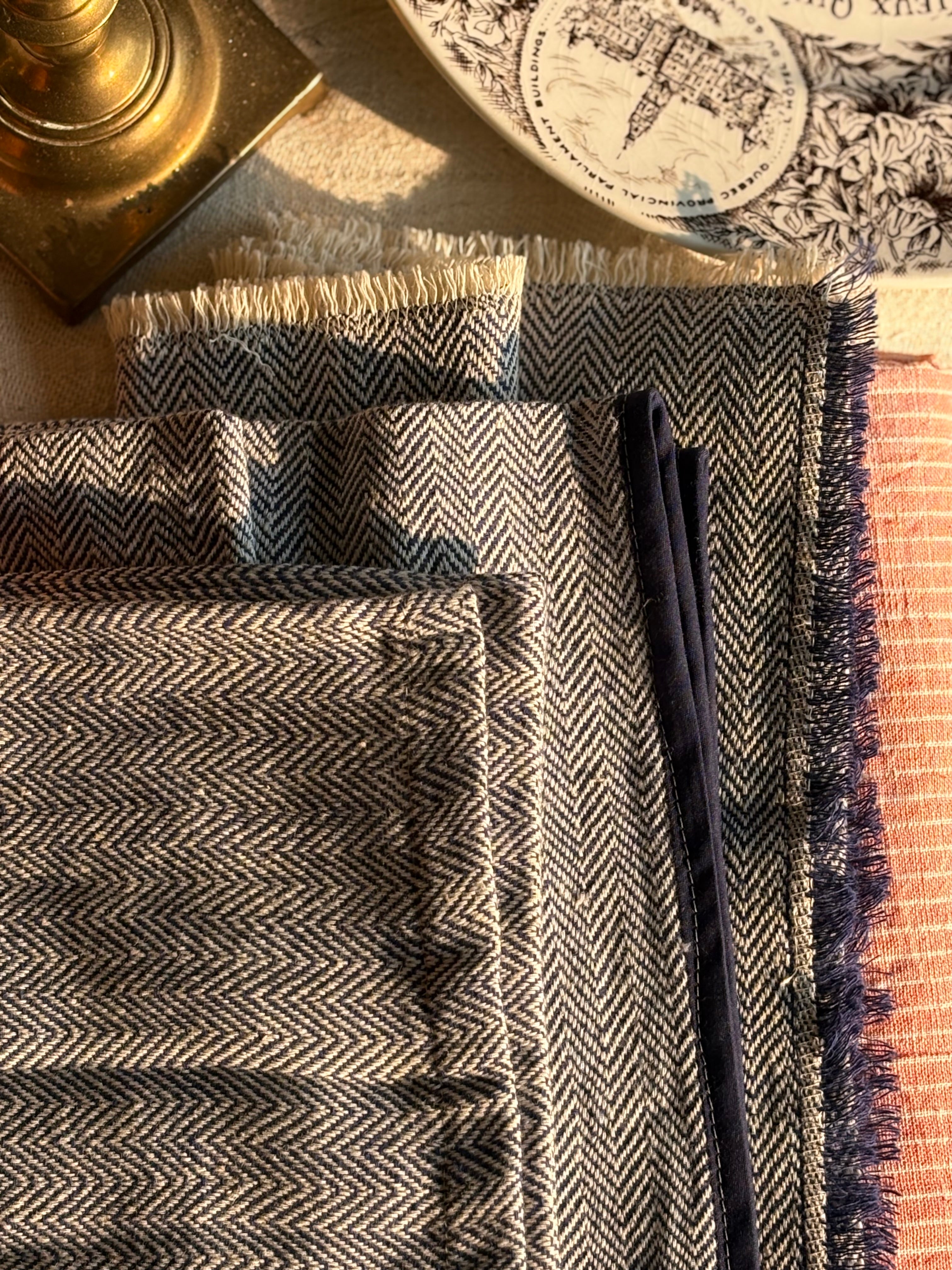 The Kala Cotton Herringbone Dinner Napkin Pair in Ink