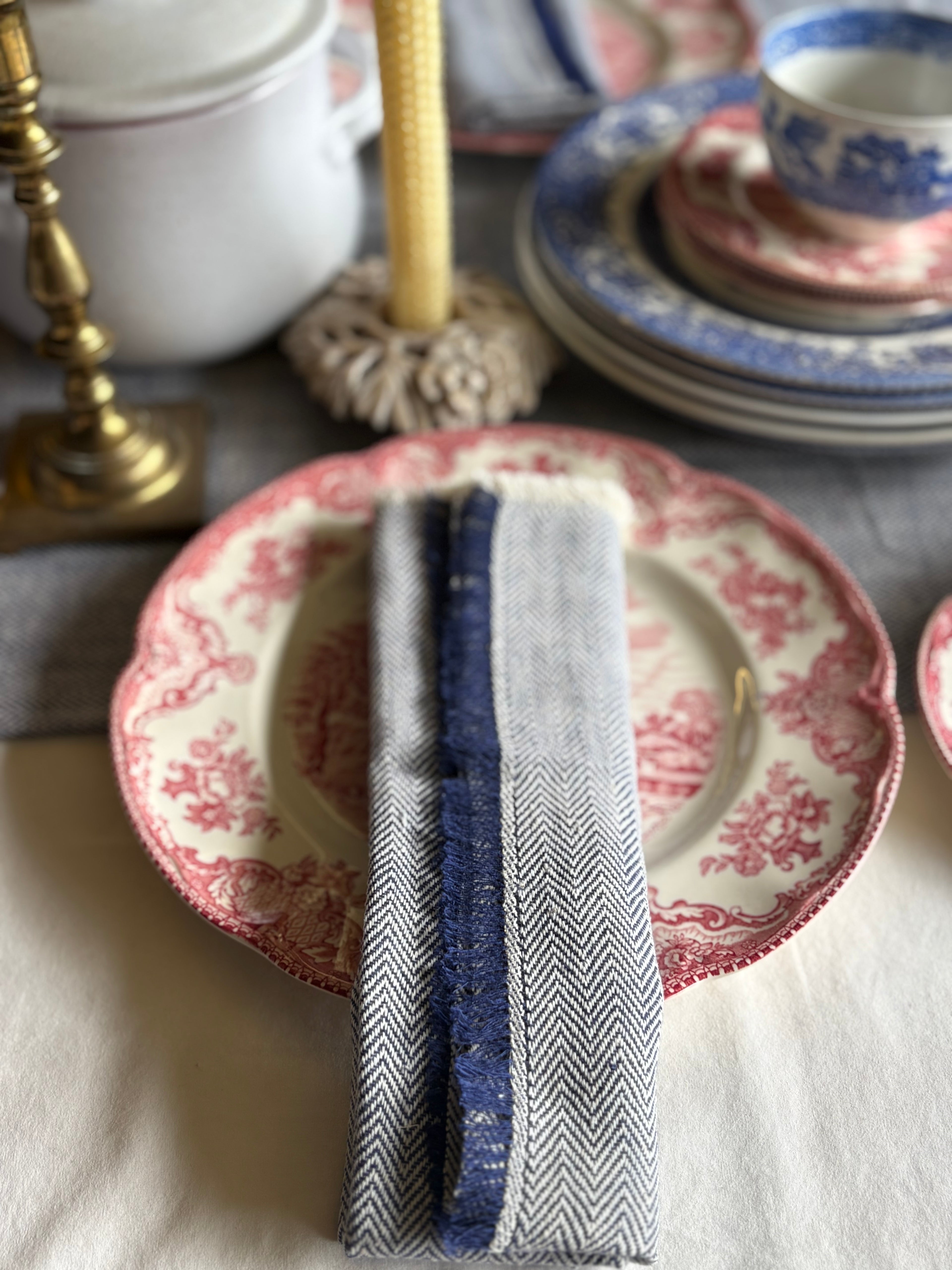 The Kala Cotton Herringbone Dinner Napkin Pair in Ink