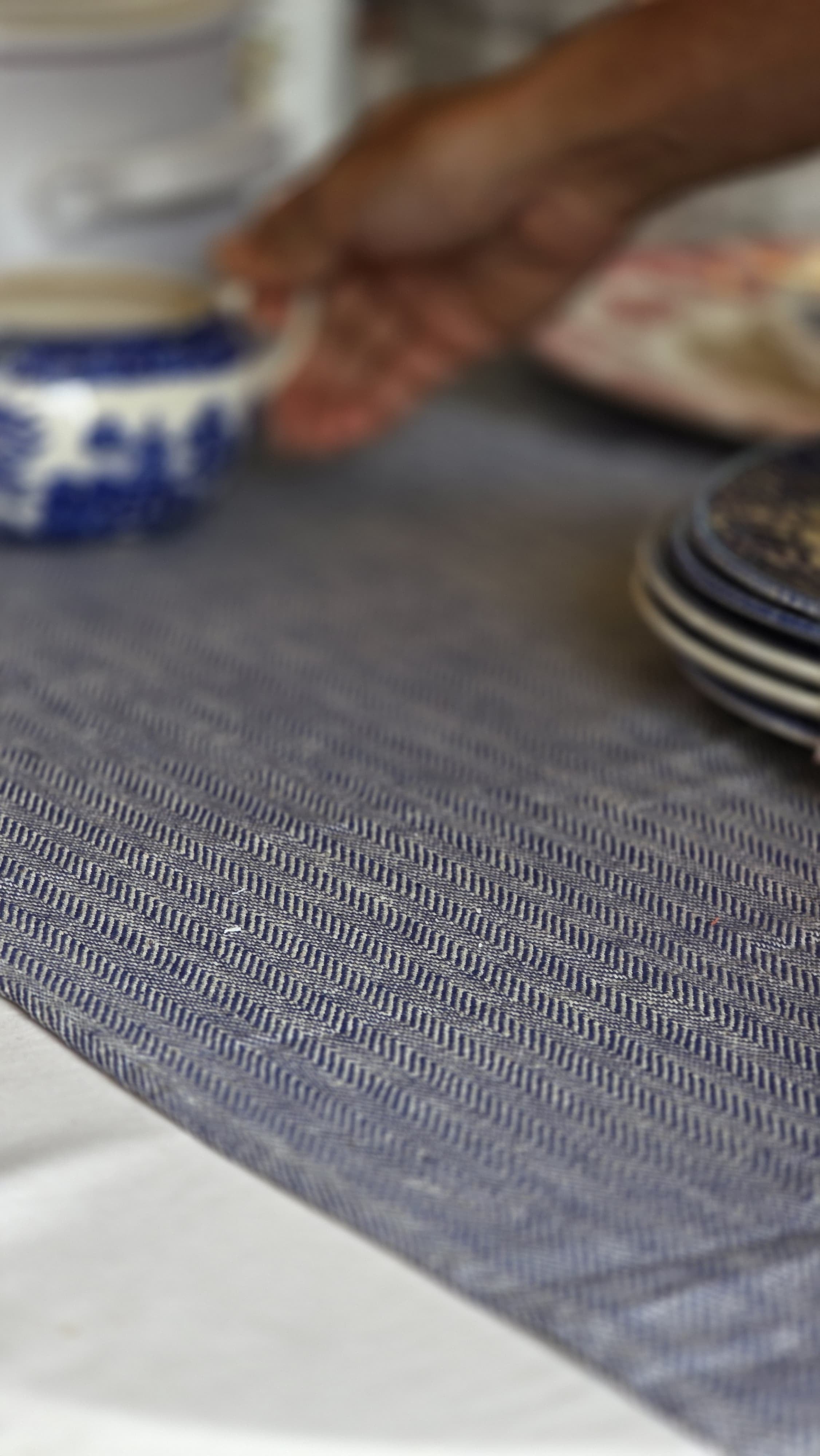 The Kala Cotton Herringbone Table Runner in Ink