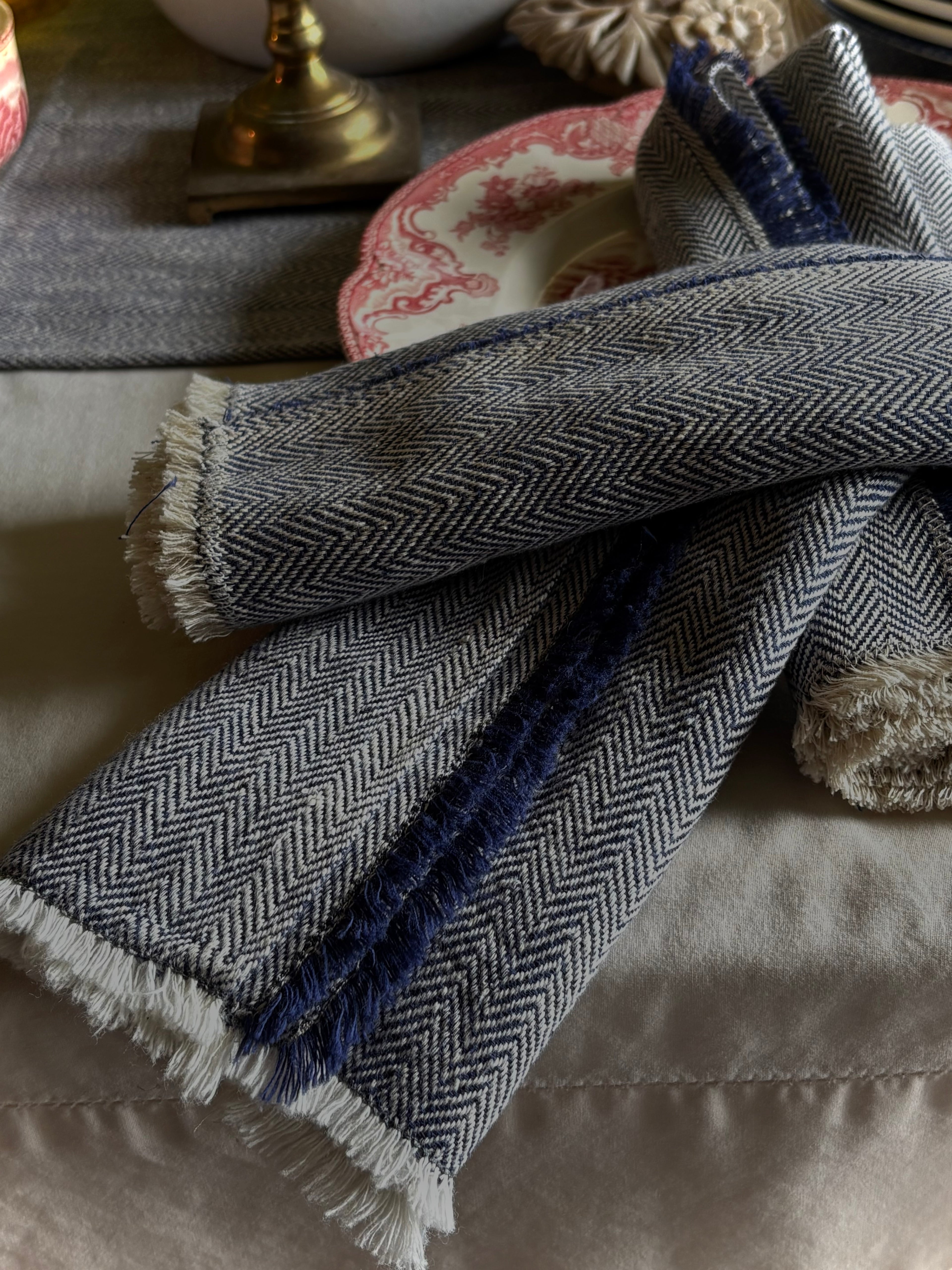 The Kala Cotton Herringbone Dinner Napkin Pair in Ink