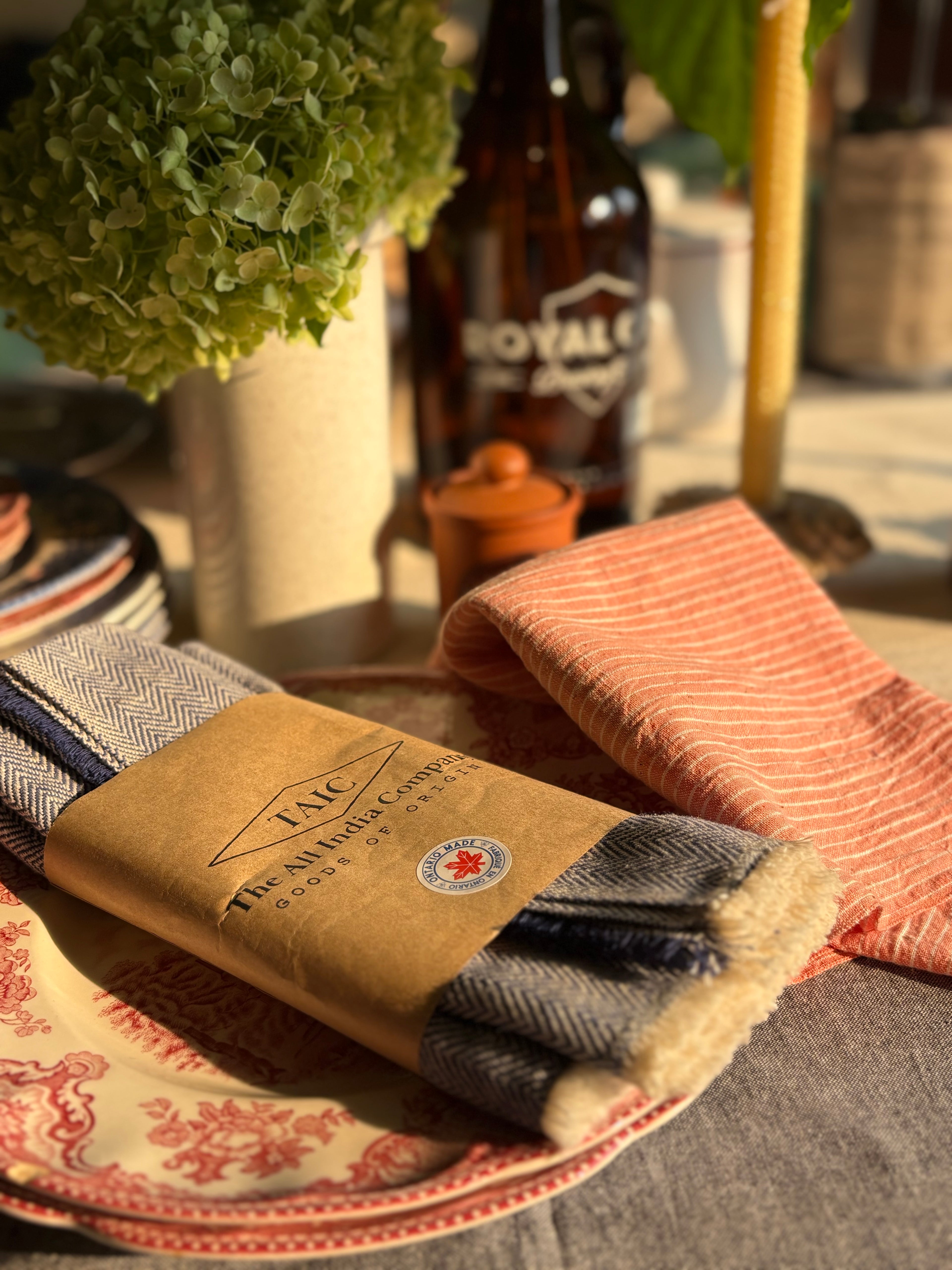 The Kala Cotton Herringbone Dinner Napkin Pair in Ink