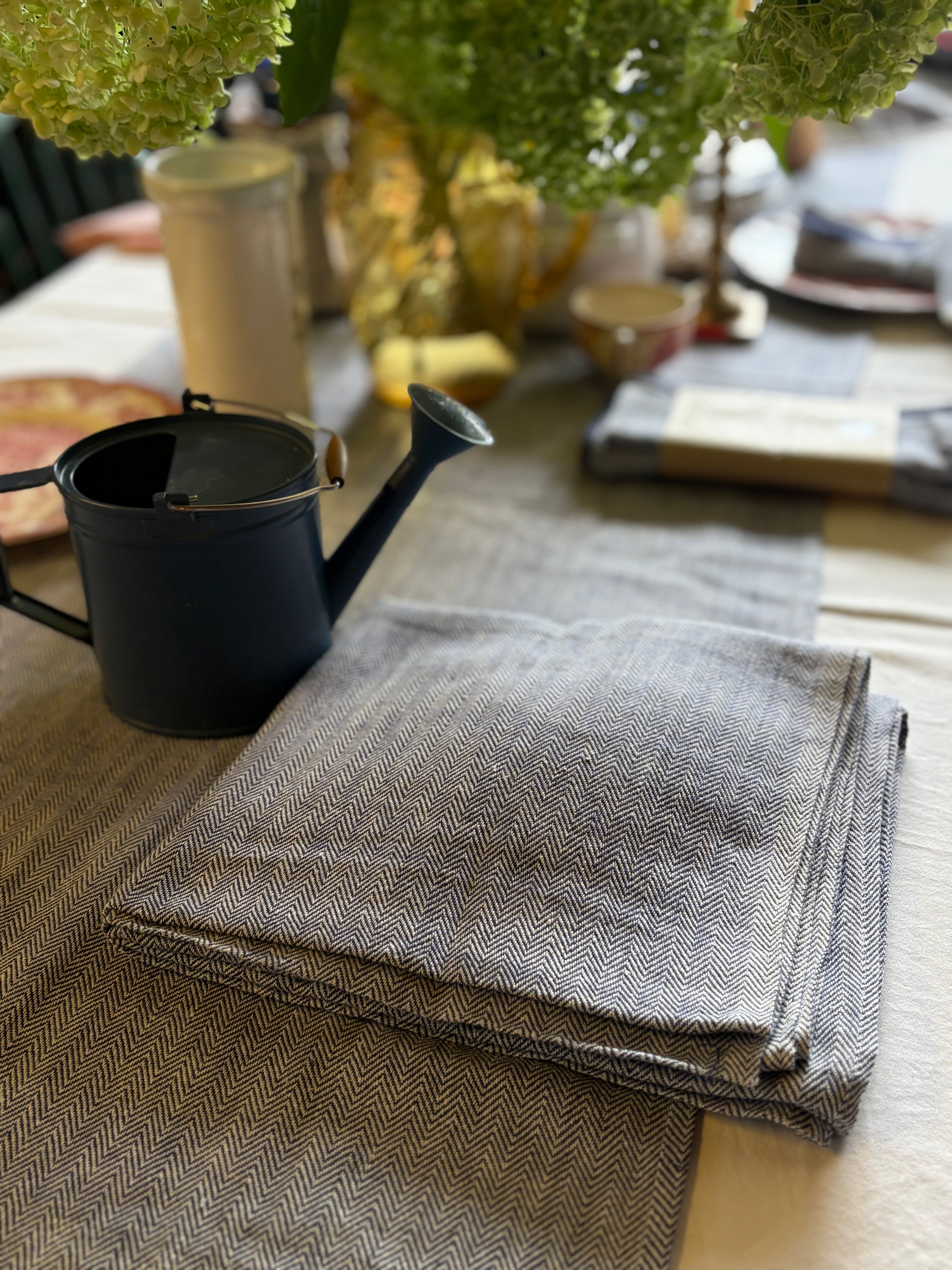 The Kala Cotton Herringbone Table Runner in Ink