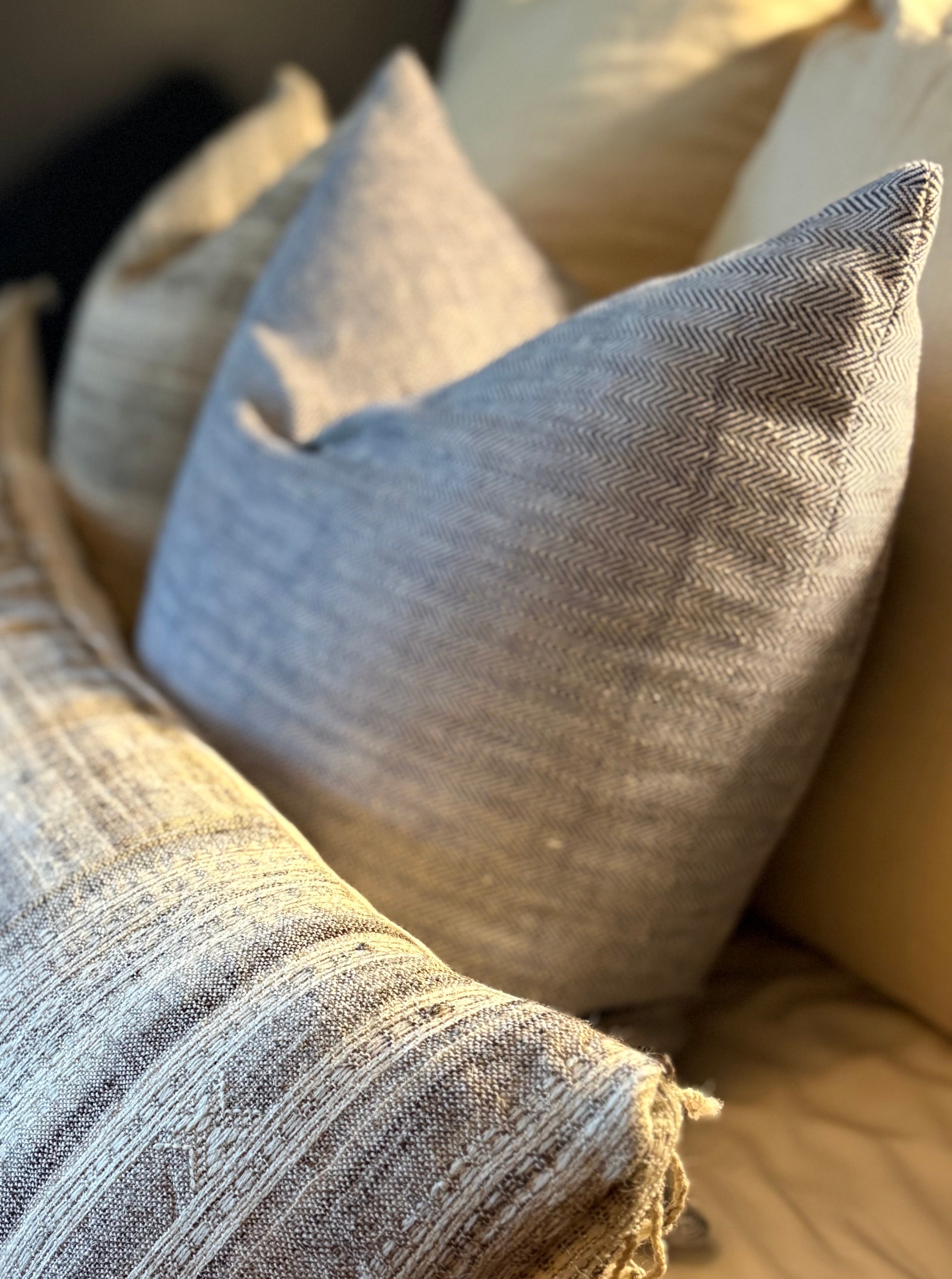 The Kala Cotton Herringbone Pillow in Ink