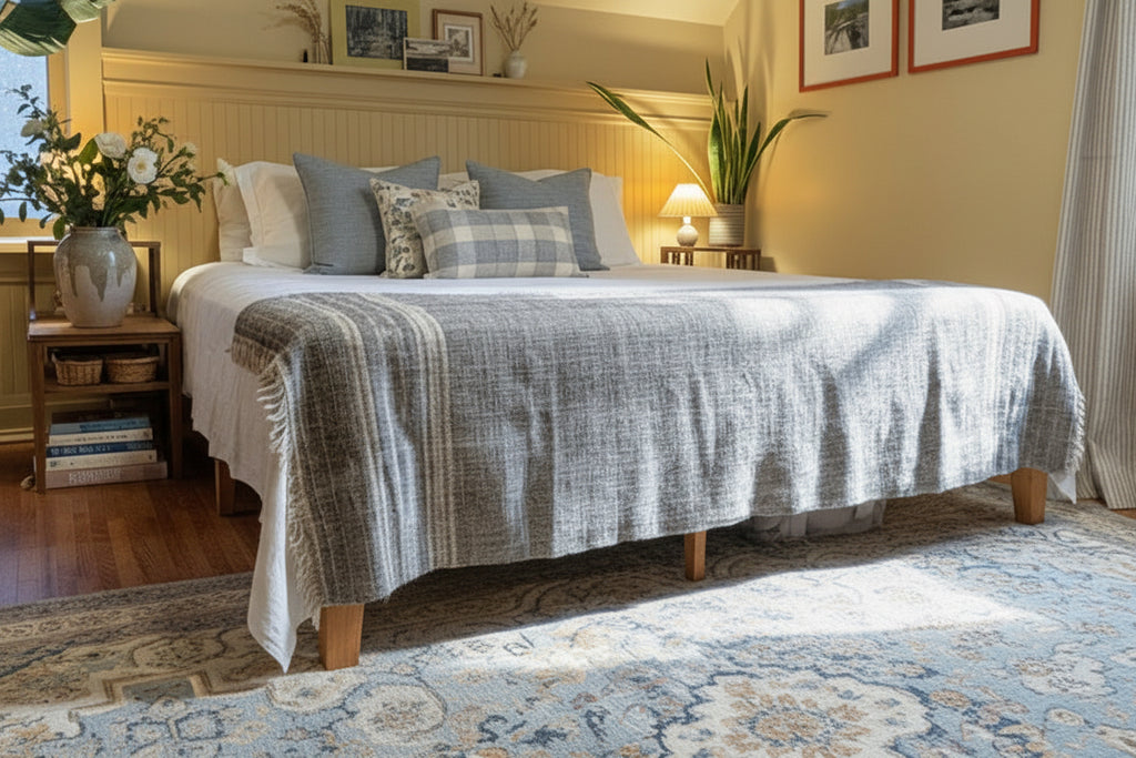 Wool coverlet on a king bed
