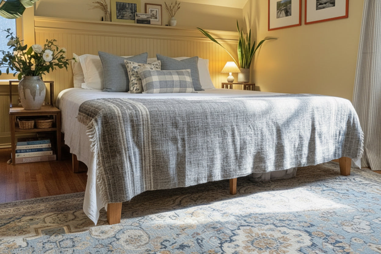 Wool coverlet on a king bed