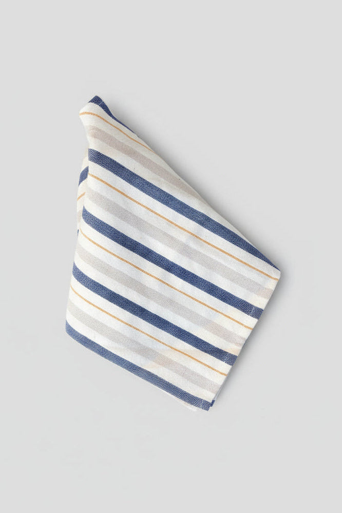 Cotton striped blue white orange tea towel